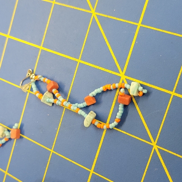 Multi Strand Beaded 18" Necklace & Earrings Set Blues & Coral - Picture 3 of 4